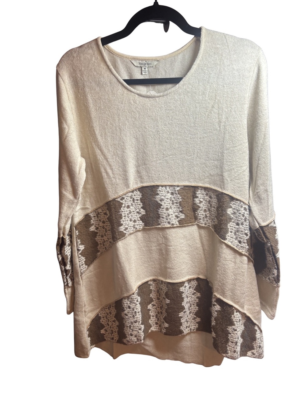 Yak & Yeti Contemporary Boho Cream & Brown Sweater Med NWT